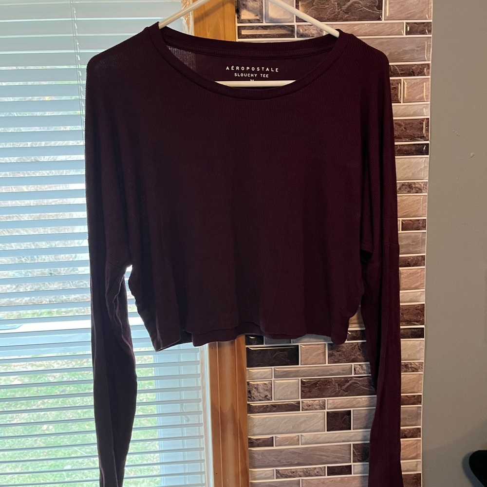 Aeropostale Dark Red Long Sleeve Crop Top